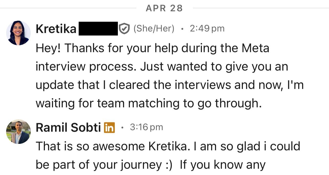 Meta L6 offer success message